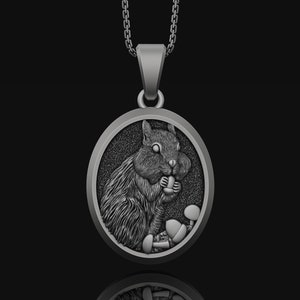 Personalized Gift, Silver Squirrel Necklace, Squirrel Jewelry, Squirrel Charm, Acorn, Squirrel Cage, Squirrel Charms, Birthday Gift