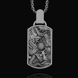 Silver Dragon And Phoenix Necklace, Chinese Mythologic Pendant Yin & Yang Sacred Animals Women's Empress Men's Emperor Emblems Symbolic Gift