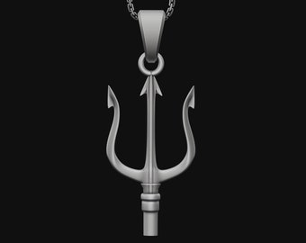 Sterling Silver Trident Necklace, Poseidon's Trident Pendant, White Gold Plated, Yellow Gold Plated, Rose Gold Plated, Birthday Gift Jewelry