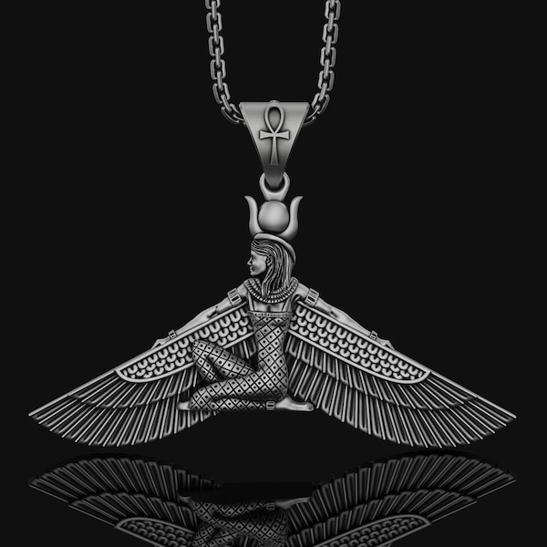 Ankh Pendant Necklace Winged Goddess Egypt Mythology Pendant Gift Mythologic Accessory 925 Sterling Silver Gift for her, him Women's