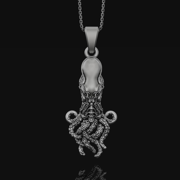 Fascinante collar de plata de pulpo en 3D: dije de tentáculo único con un impresionante diseño de criatura marina para entusiastas de la joyería de pulpo