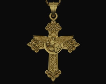 St. Michael Protection Silver Cross, 'Quis ut Deus' Engraved, Archangel Michael Amulet, Symbol of Divine Guard