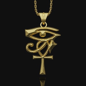 Gold Two Sided Eye of Ra and Ankh Charm, Rose Gold Evil Eye Key of Life Jewelry Valentine Gift For Her, Unisex, Birthday Gifts, Valentine