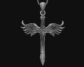 Silver Archangel Michael's Sword, Winged Sword Necklace, Christian Jewelry, Religious Necklace, Guardian Angel, Christmas Gift Ideas