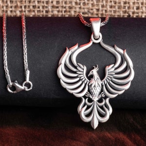 Phoenix Necklace, Sterling Silver, Mythical Bird, Rebirth Symbol, Women's Pendant, Unisex, Inspiring Jewelry, Firebird
