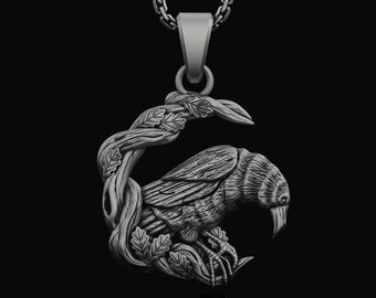 Crow Pendant Pagan Viking Raven Necklace Norse Nordic Christmas Gift, Bird Lover Memorial Gift Sterling Silver