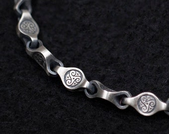 Handmade Sterling Silver Norse Viking Bracelet, Engraved Medieval Jewelry