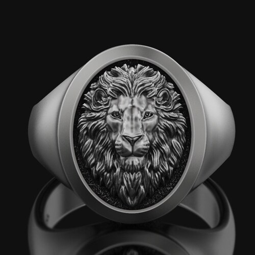 Lion Signet Gift for Mens Ring Adjustable Accessory Silver - Etsy