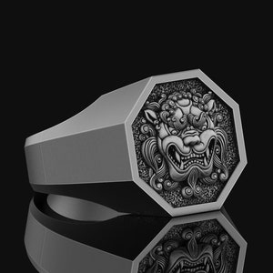 Foo Hund Ring Vergoldet Silber Traditioneller Chinesischer Guardian Lion Schmuck Lunar New Jahre Für sie, ihn Accessoire