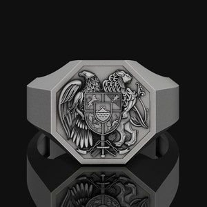 Anillo de plata con escudo de armas de Armenia, regalo de joyería, accesorio diario, anillo con escudo, aniversario, graduación, anillo de plata oxidada chapado en oro