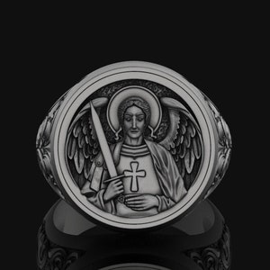 Silver Saint Michael The Archangel Ring Religious Jewelry Christian Accessory, Christian Gifts, Unisex Ring, Sterling Silver