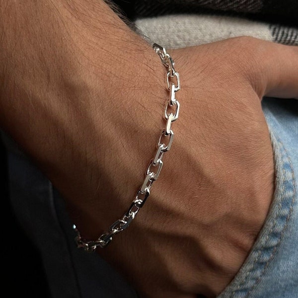 Bracelet à maillons torsadés en argent 925 5 mm pour homme, cadeau d'anniversaire pour lui, cadeau pour petit ami - Saint-Valentin soudé