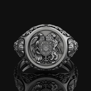 Armenian Coat of Arms Silver Signet Ring Jewelry Gift Daily Accessory Crest Ring Anniversary, Graduation, Oxidized Silver Gold Plated Ring