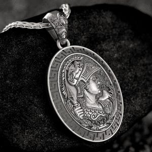 Athena Minerva Pendant Greek Goddess Necklace Roman Warrior Amulet Wisdom and War Symbol Mythology Jewelry for Men and Women