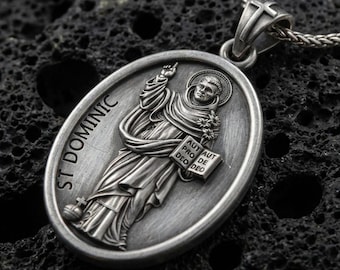 Sterling Silver St Dominic Medal, Catholic Patron Saint Pendant