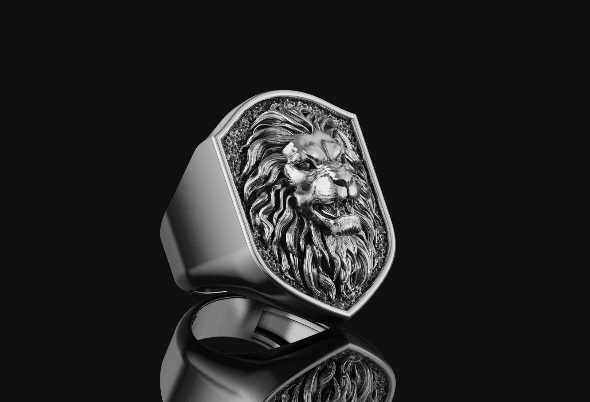 Angry Lion King Ring Gift For Him Mens Sterling Silver | Etsy