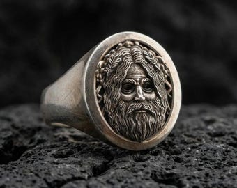 Odin Norse God Signet Ring, Oxidized Sterling Silver Viking Ring
