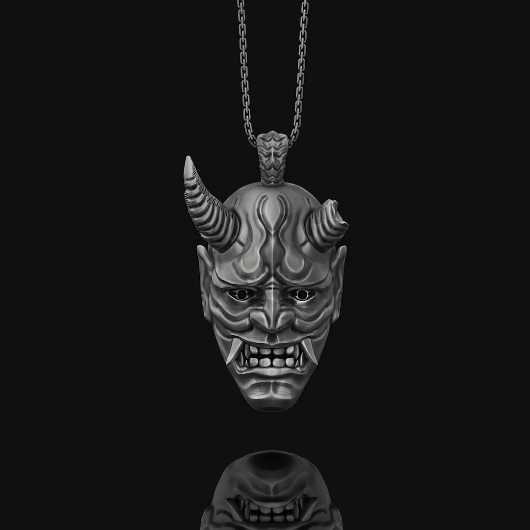 Samurai, Oni Mask Pendant, Demon, Ronin Samurai Necklace, Japanese Mask, Demon Necklace