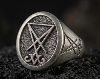 Sterling Silver Sigil of Lucifer Ring – Gothic Occult Jewelry