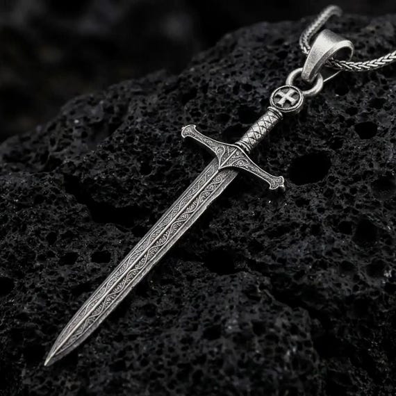 ⑳Hearting Sword Pendant W Silver925 Medieval Sword Pendant – Sterling Silver Knight Templar Crusader