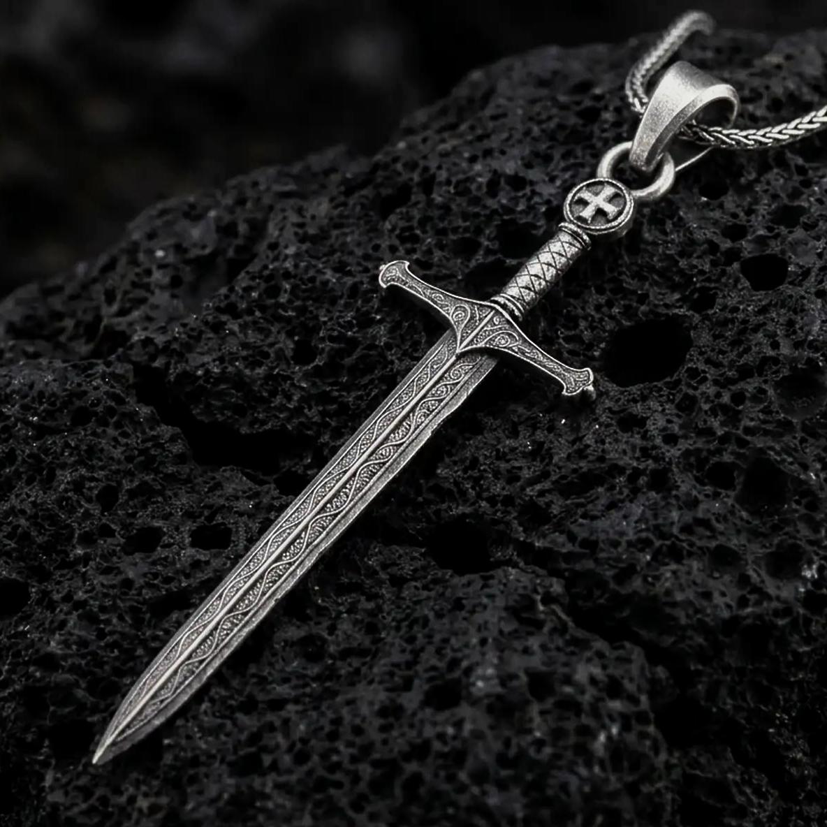 ⑳Hearting Sword Pendant W Silver925 Medieval Sword Pendant – Sterling Silver Knight Templar Crusader
