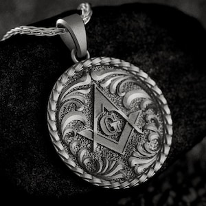 Freemason G Pendant • Silver Square & Compass Necklace • Masonic Symbol Jewelry Gift