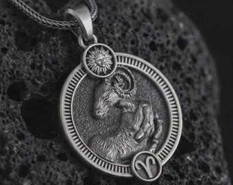 Sterling Silver Aries Zodiac Pendant – Ram Horoscope Necklace