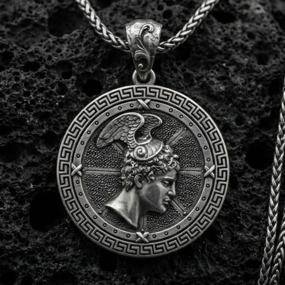 Sterling Silver Perseus Pendant, Greek Mythology Necklace