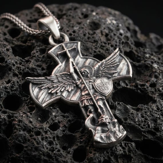Sterling Silver St Michael Pendant, Michael Defeating Satan