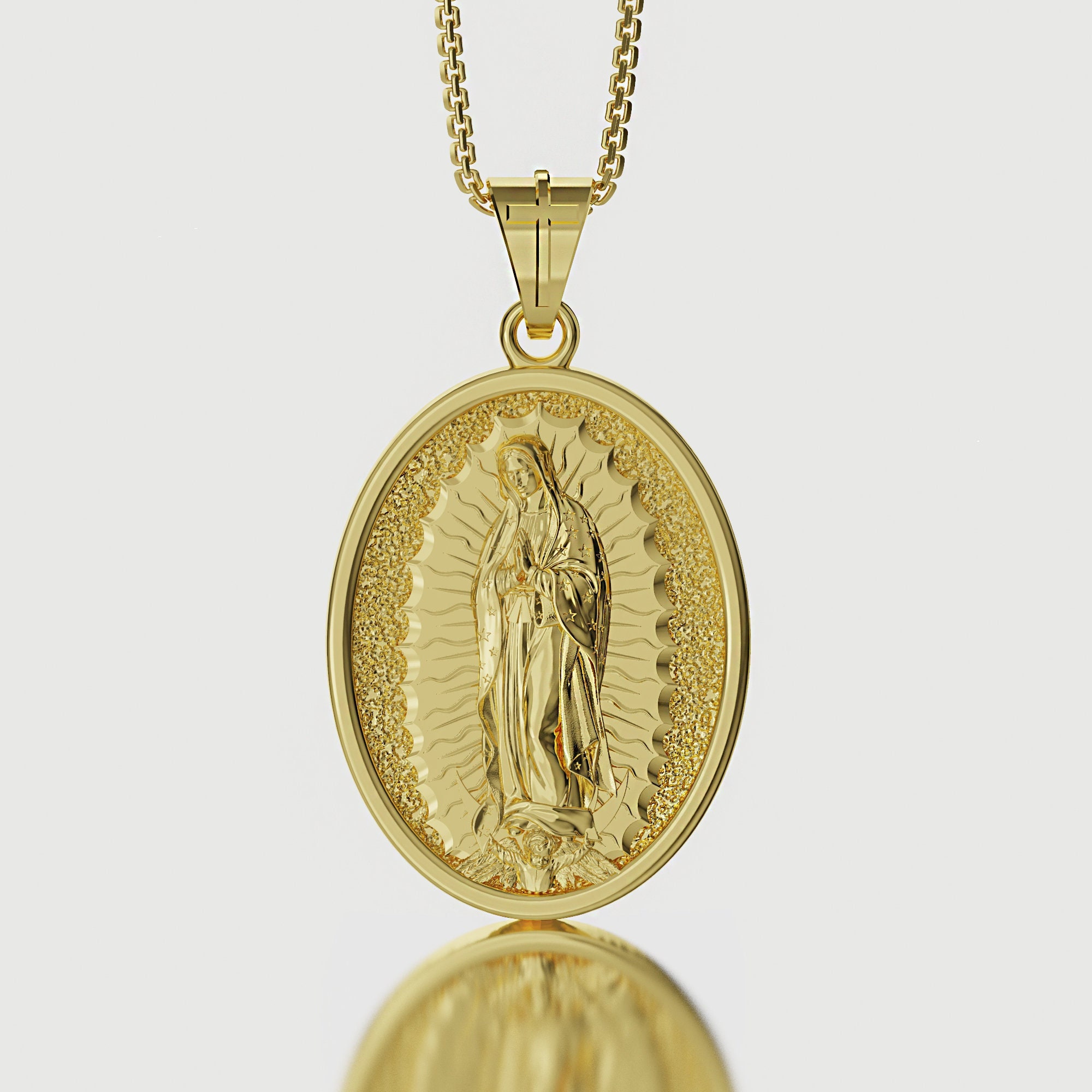 Stainless Steel Catholic Our Lady Of Guadalupe Gold Pendant Necklace Men |  eBay