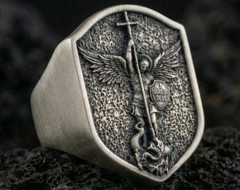 Sterling Silver St. Michael Ring, Religious Christian Accessory