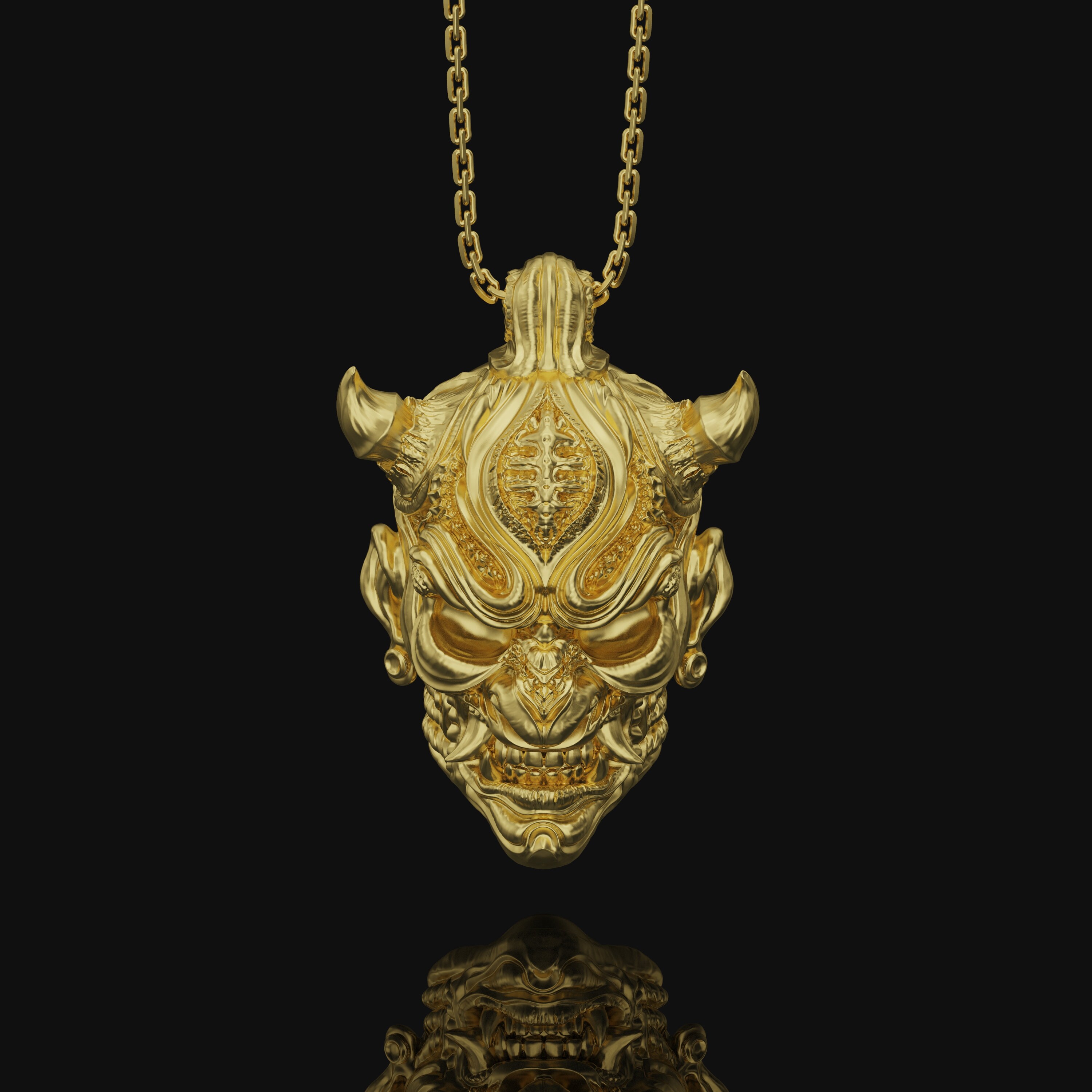 Sterling Silver Oni Mask Pendant, Cyber Samurai Necklace - Etsy
