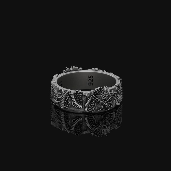 Japanese Dragon Silver Mythology Ring 925 Sterling Silver Biker