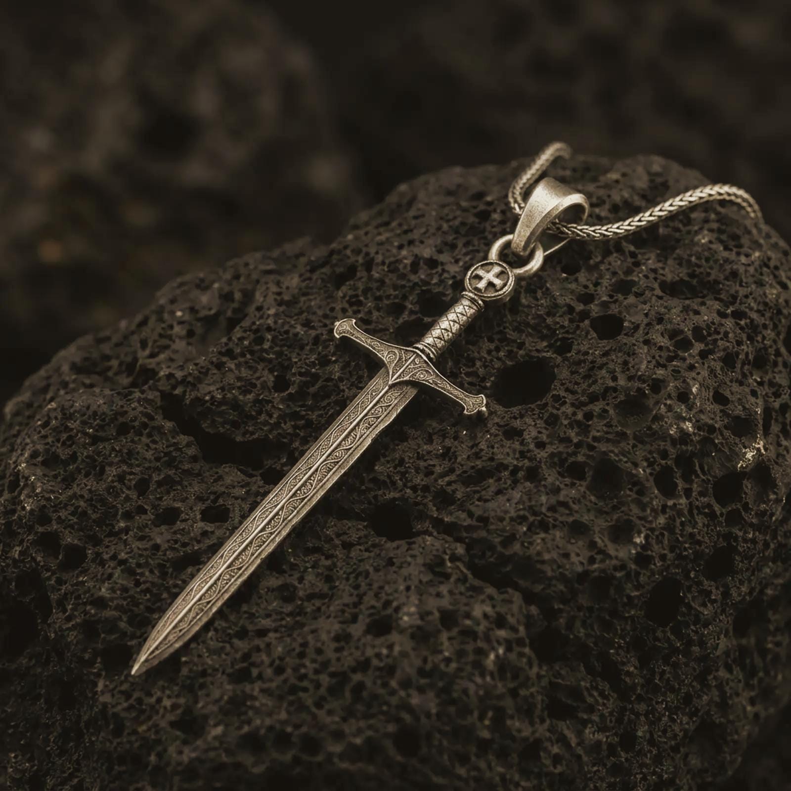 Medieval Sword Pendant – Sterling Silver Knight Templar Crusader