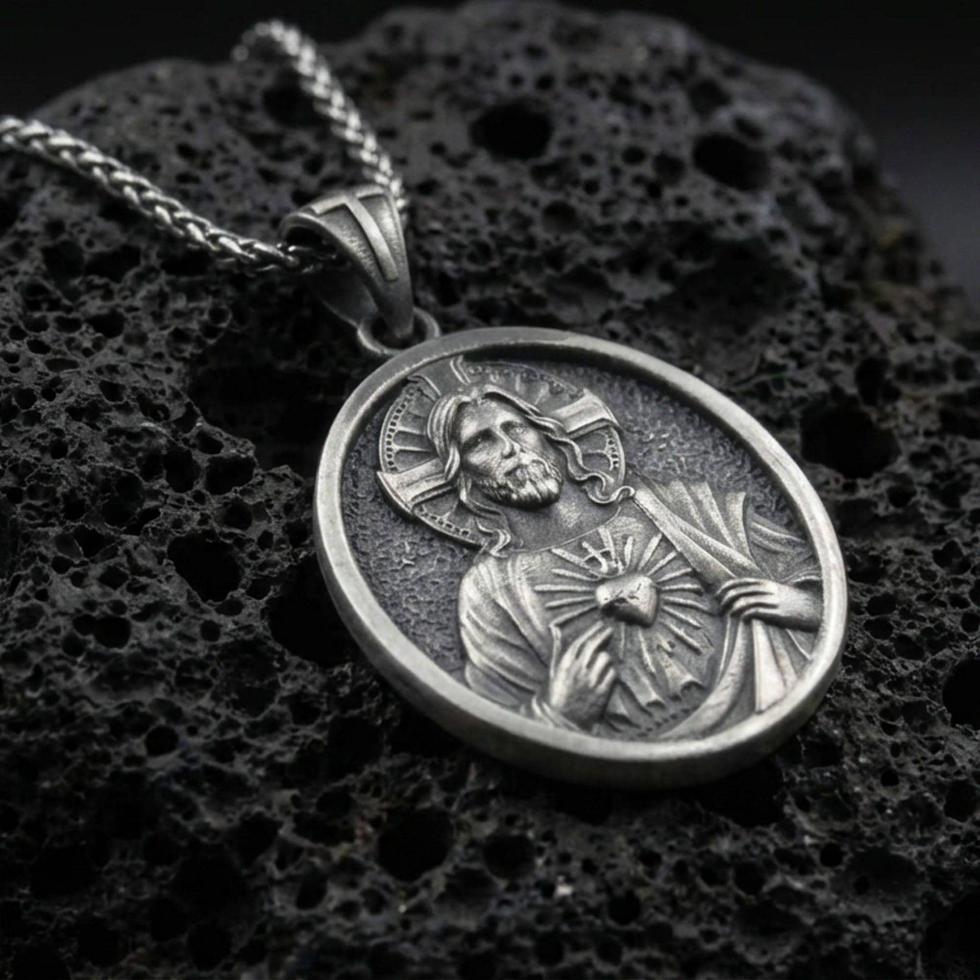 Sacred Heart of Jesus Pendant, 925 Sterling Silver Religious Medal - Etsy