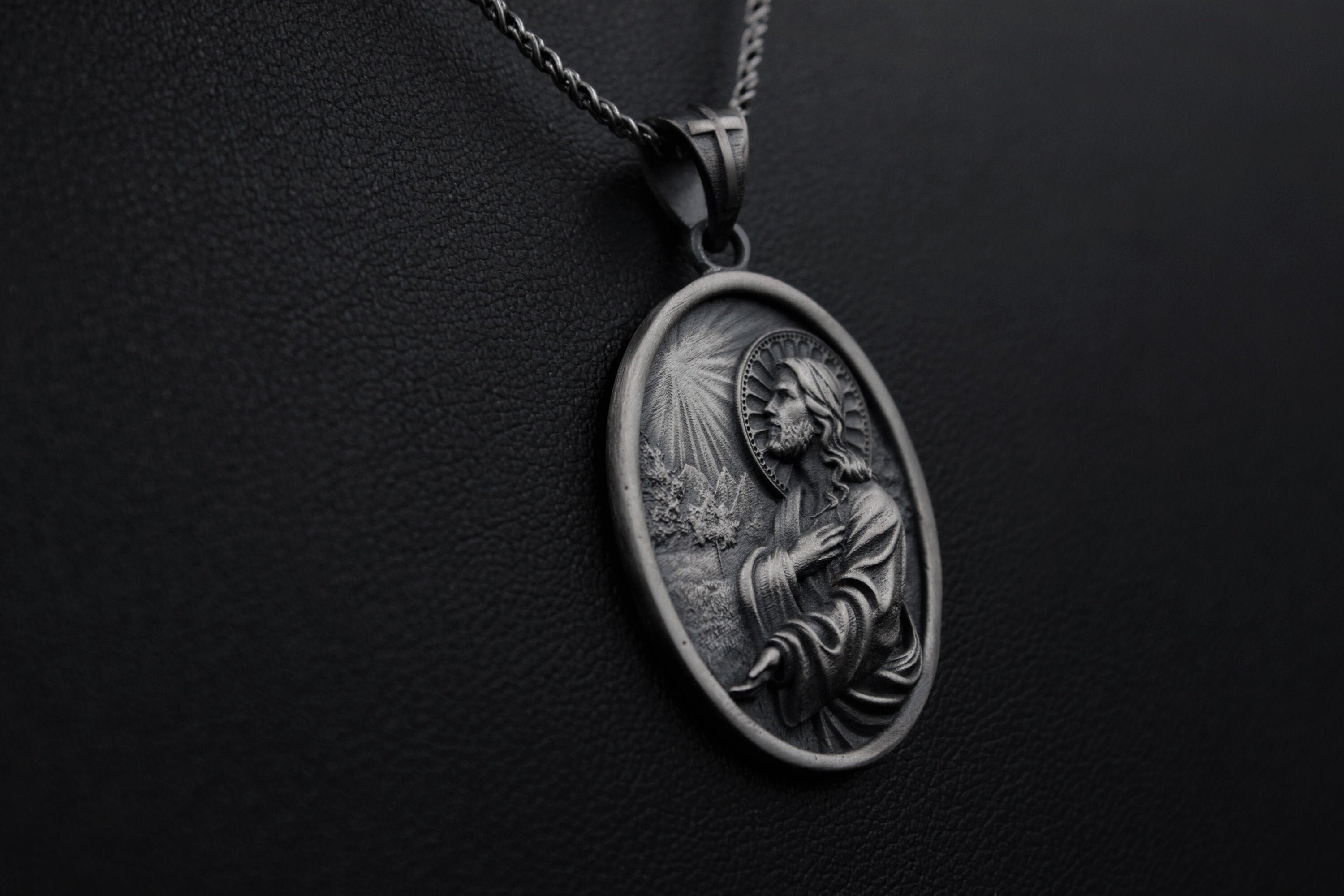 Silver Jesus Christ Prayer Necklace 