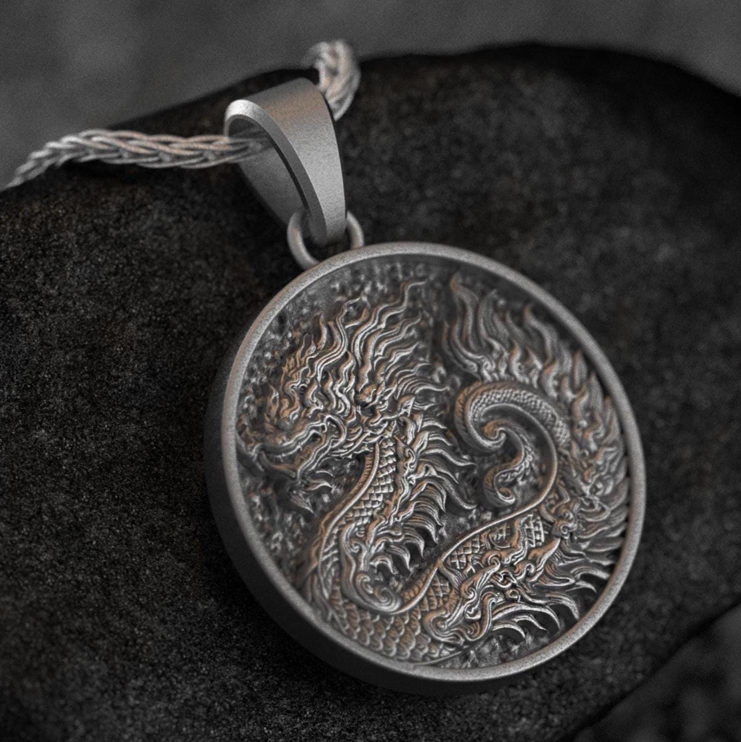 Azure Dragon Pendant – 925 Silver Chinese Mythical Medallion