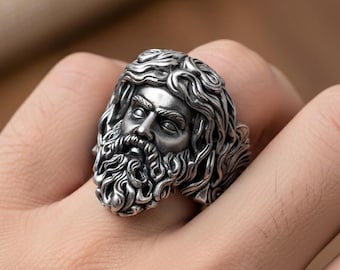 Sterling Silver Poseidon Ring, Greek Mythology Jewelry