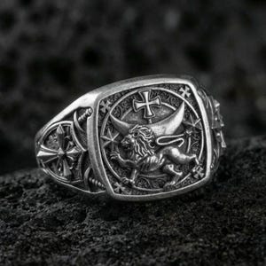 Tempelritter Löwe Siegelring - Siegelring aus Sterlingsilber