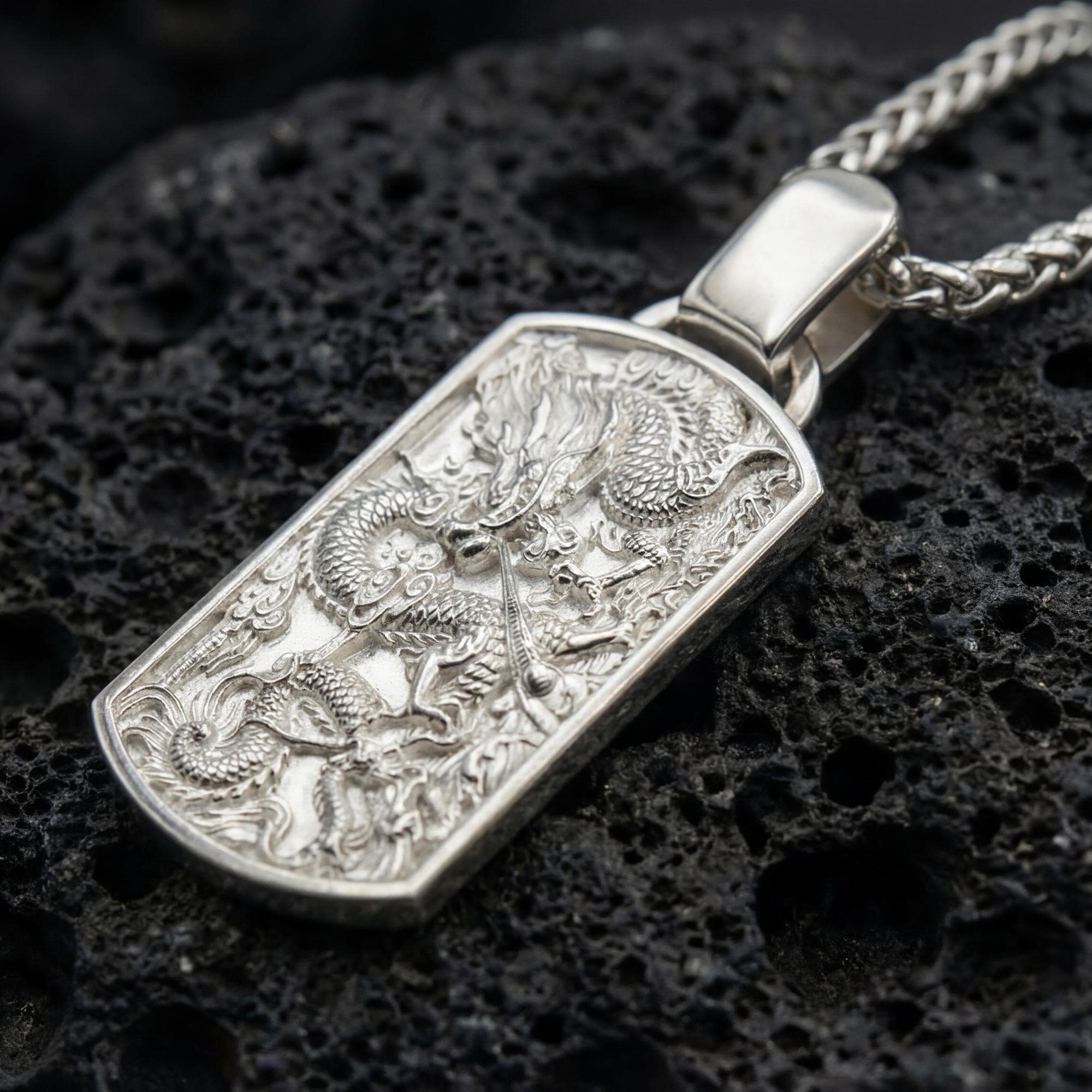Chinese Dragon Dog Tag Pendant Necklace – Eastern Power Symbol