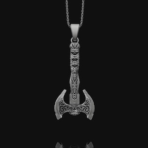 Viking Labrys Axe  Warrior Necklace Sterling Silver, Double Sided Viking Axe For Boyfriend, War Axe Necklace For Husband, Male Necklace