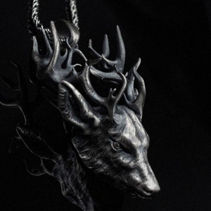 Silver Male Deer Head Necklace Stag Pendant Men&#39;s Animal Necklace Women&#39;s Gift For Him Birthday Christmas, Nature