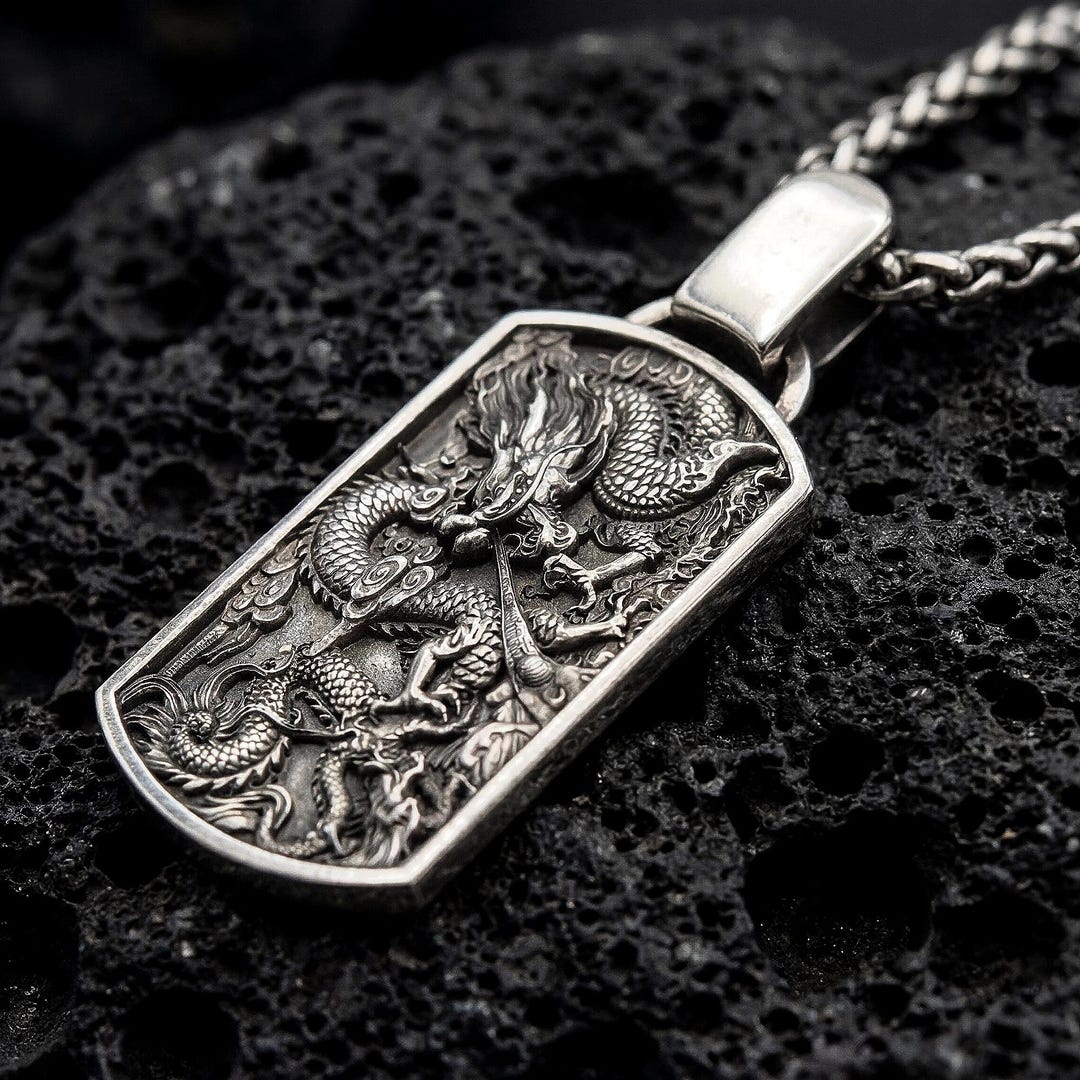Chinese Dragon Dog Tag Pendant Necklace – Eastern Power Symbol