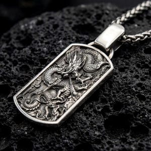 Chinese Dragon Dog Tag Pendant Necklace – Eastern Power Symbol