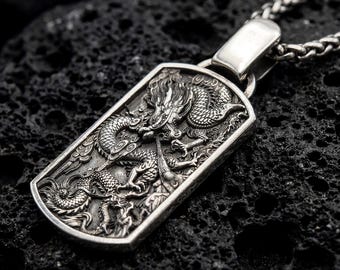 Chinese Dragon Dog Tag Pendant Necklace – Eastern Power Symbol