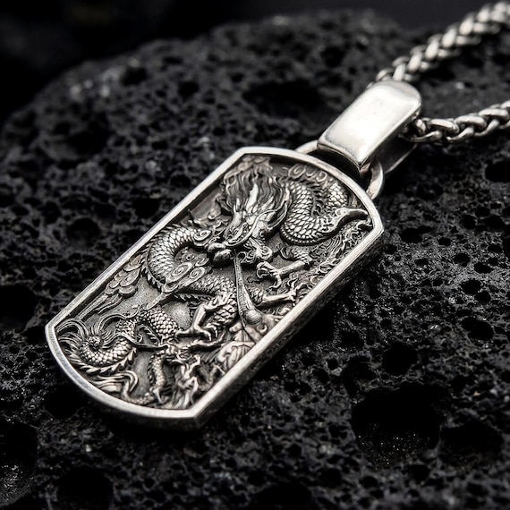 Chinese Dragon Dog Tag Pendant Necklace – Eastern Power Symbol