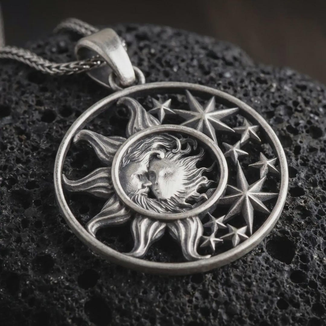 Sterling Silver Sun and Moon Pendant Necklace, Couple Jewelry - Etsy