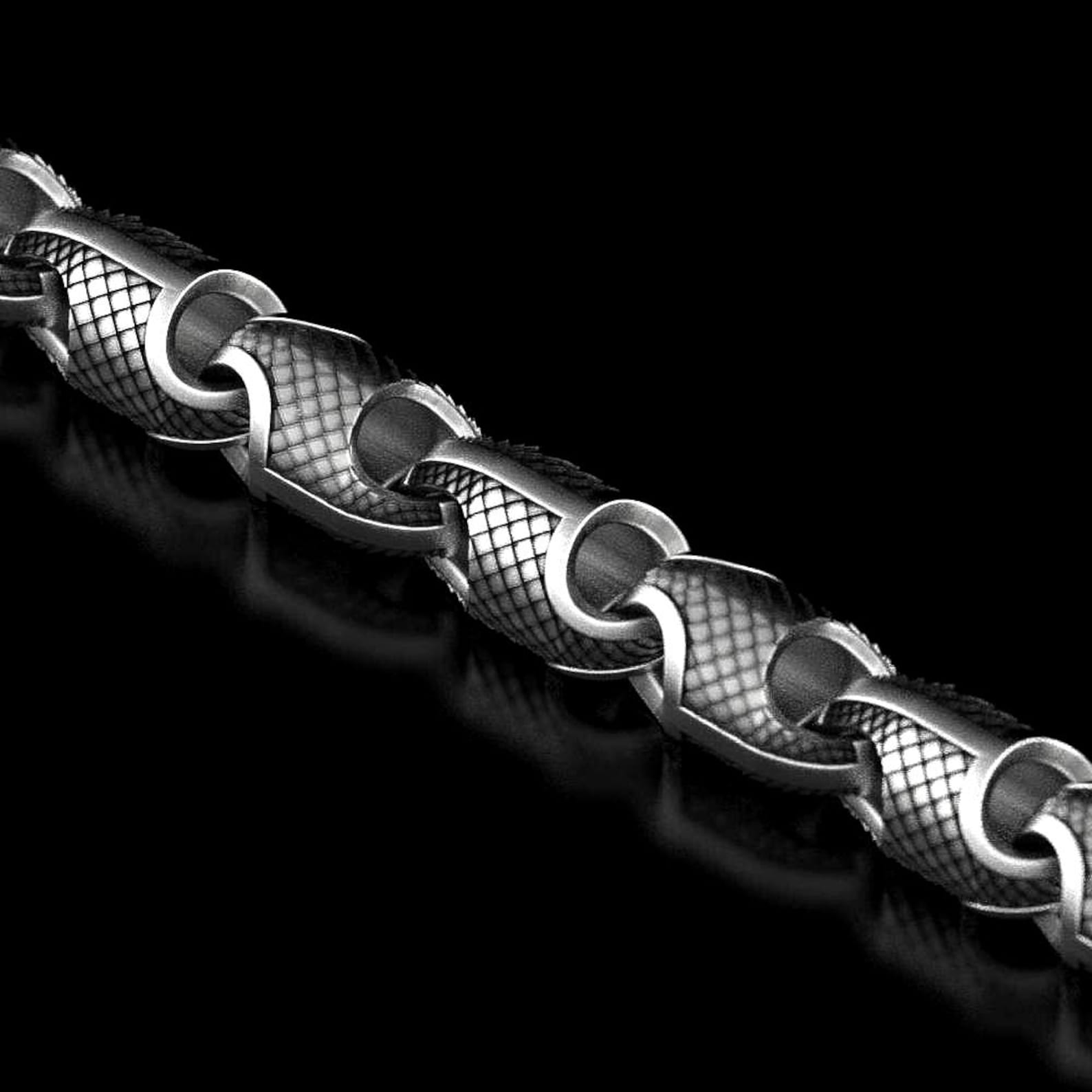Square Scale Chain 925 Fish Scale Link Chain Necklace – Sterling Silver Wide Textured Men ...
