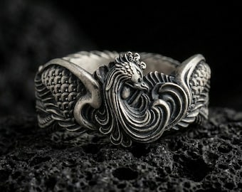 Anillo de plata de ley con ave fénix: símbolo del renacimiento