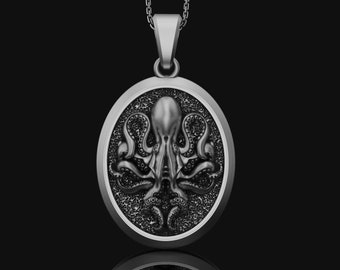 Personalized Silver Octopus Necklace Mens Animal Pendant Gift Accessory 925 Sterling Silver Christmas Gift for her Jewelry Gift
